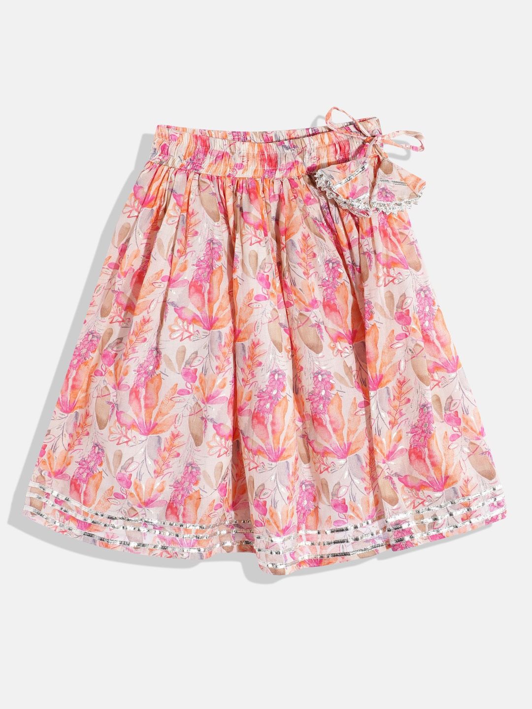 Straight Style Cotton Fabric Peach Color Printed Lehenga Choli
