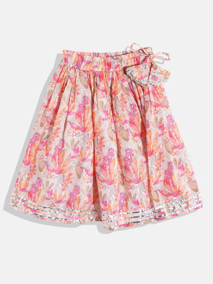 Straight Style Cotton Fabric Peach Color Printed Lehenga Choli