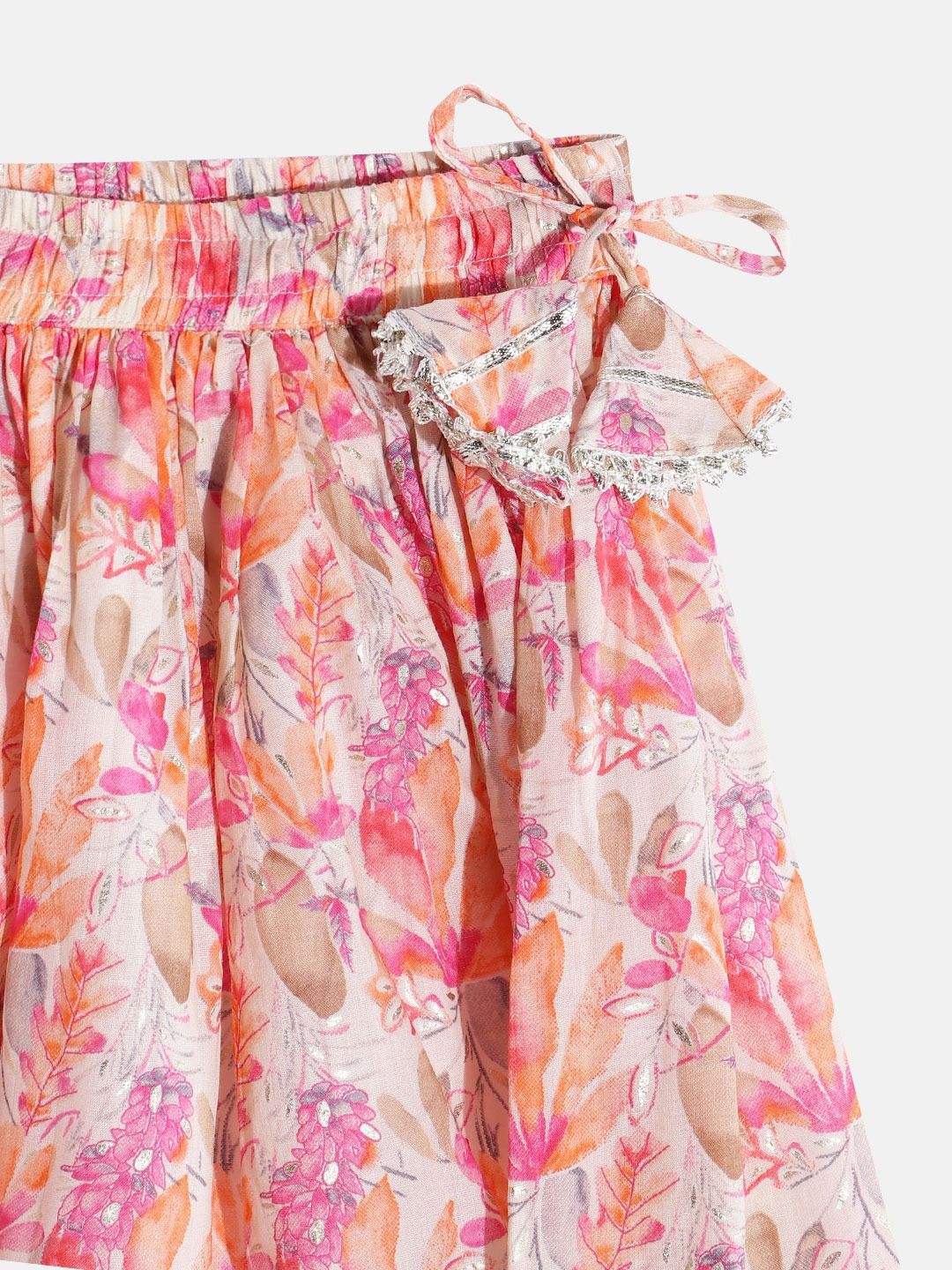 Straight Style Cotton Fabric Peach Color Printed Lehenga Choli