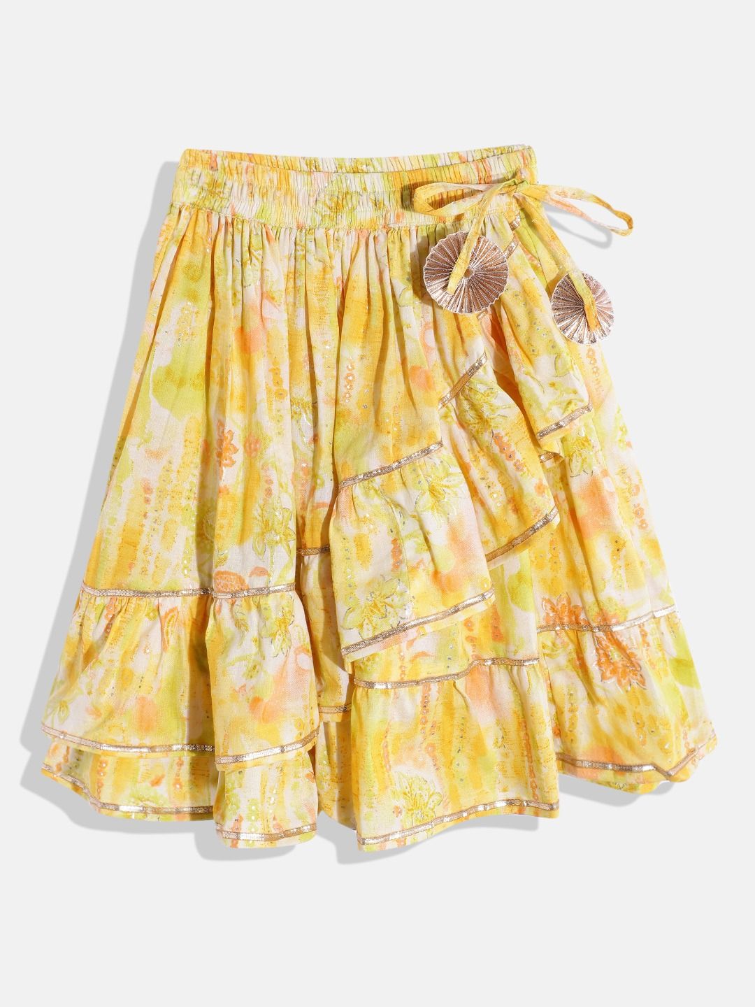 Straight Style Cotton Fabric Cream Color Printed Lehenga Choli