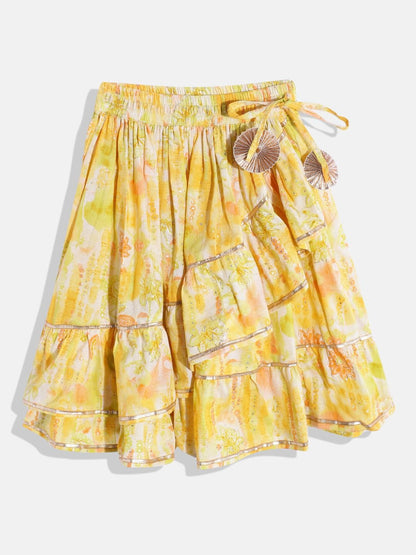 Straight Style Cotton Fabric Cream Color Printed Lehenga Choli