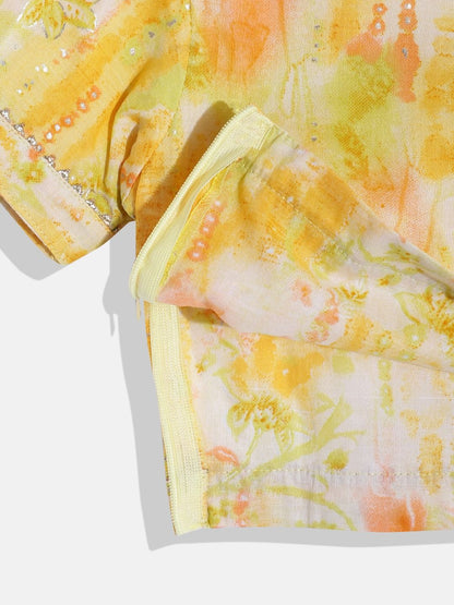 Straight Style Cotton Fabric Cream Color Printed Lehenga Choli