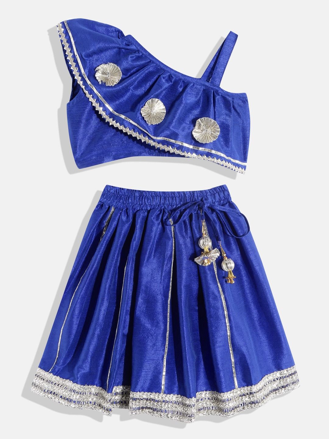 One Shoulder Art Silk Fabric Blue Color Choli With Lehenga