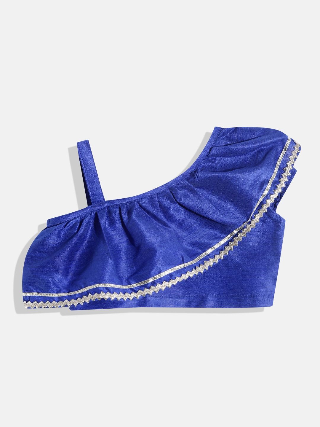 One Shoulder Art Silk Fabric Blue Color Choli With Lehenga
