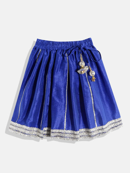 One Shoulder Art Silk Fabric Blue Color Choli With Lehenga