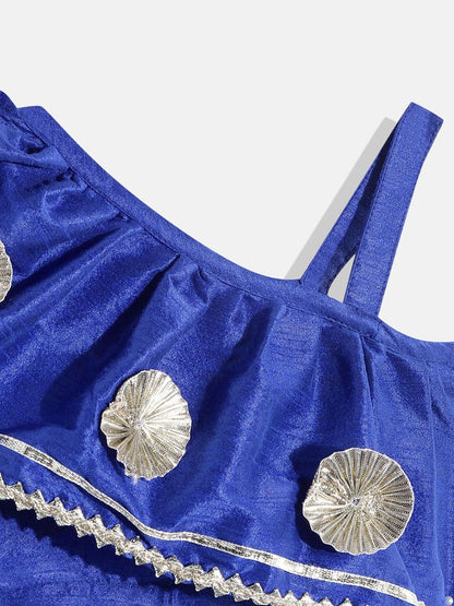 One Shoulder Art Silk Fabric Blue Color Choli With Lehenga