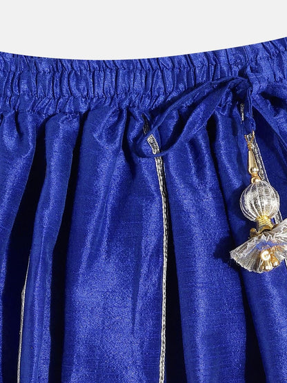 One Shoulder Art Silk Fabric Blue Color Choli With Lehenga