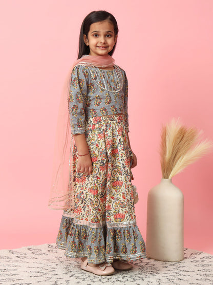 Straight Style Grey Color Cotton Fabric Choli With Lehenga And Dupatta