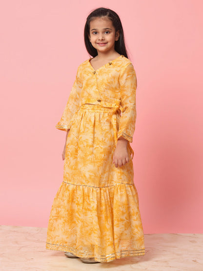 Straight Style Mustard Color Kota Doria Fabric Choli With Lehenga