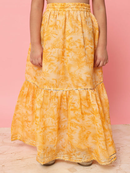 Straight Style Mustard Color Kota Doria Fabric Choli With Lehenga