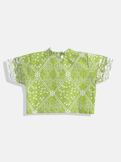 Straight Style Green Color Cotton Fabric Choli With Lehenga And Dupatta