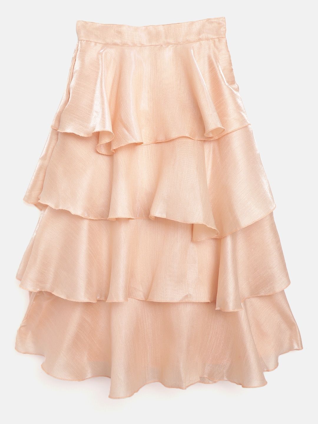 Satin Silk Peach Stitched Lehenga & Blouse