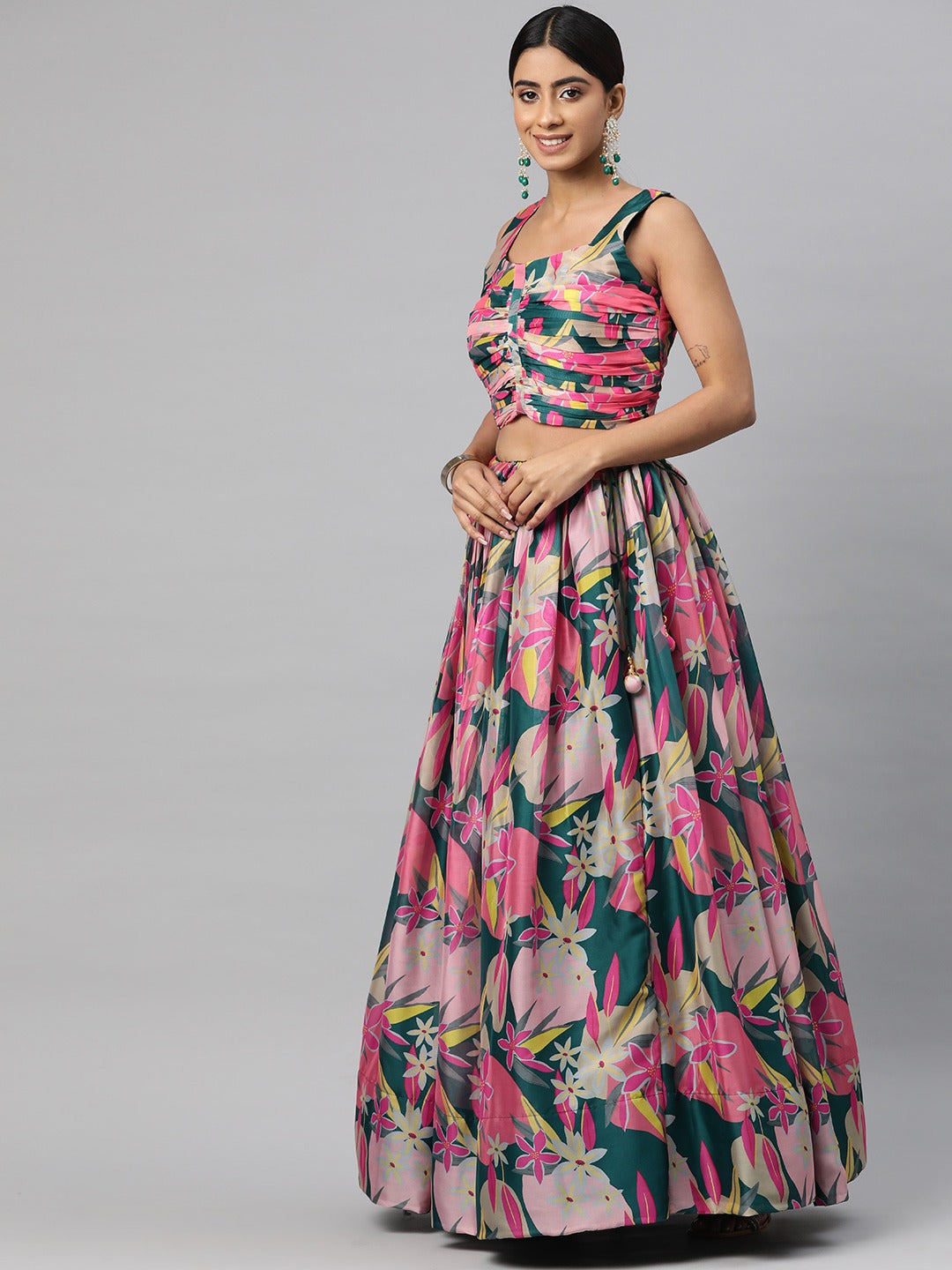 Georgette Fabric Green Color Lehenga, Choli With Jacket