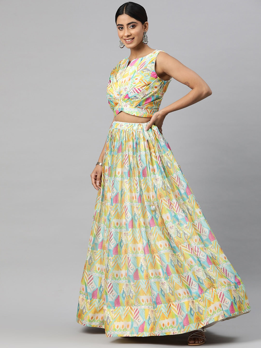 Georgette Fabric Yellow Color Lehenga, Choli With Jacket