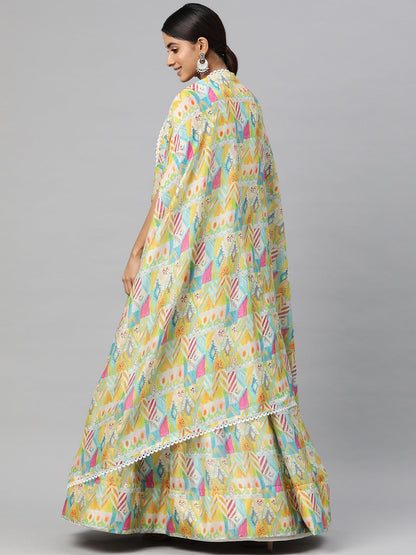 Georgette Fabric Yellow Color Lehenga, Choli With Jacket