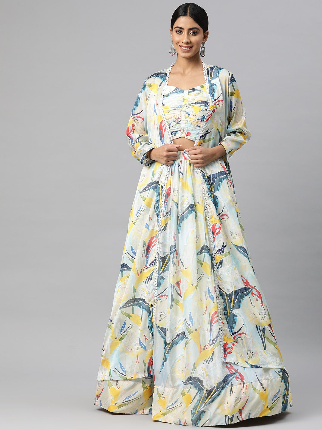 Georgette Fabric Multi Color Lehenga, Choli With Jacket