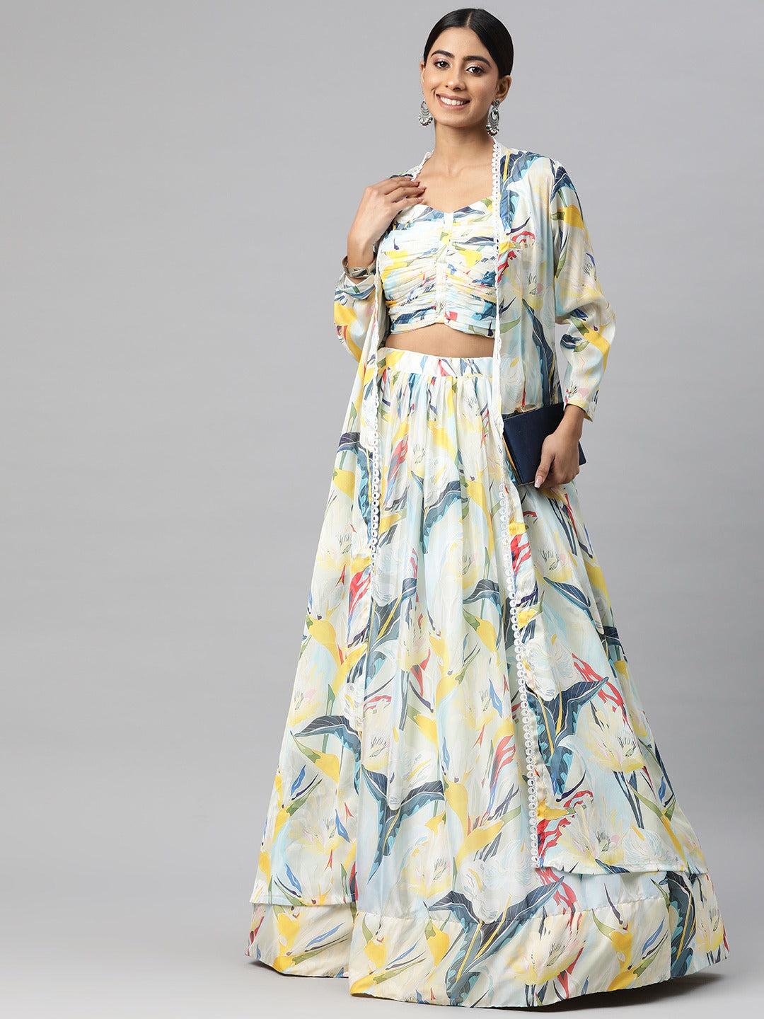 Georgette Fabric Multi Color Lehenga, Choli With Jacket