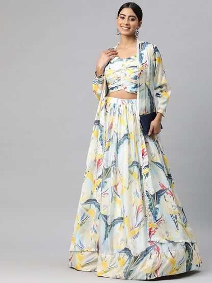 Georgette Fabric Multi Color Lehenga, Choli With Jacket