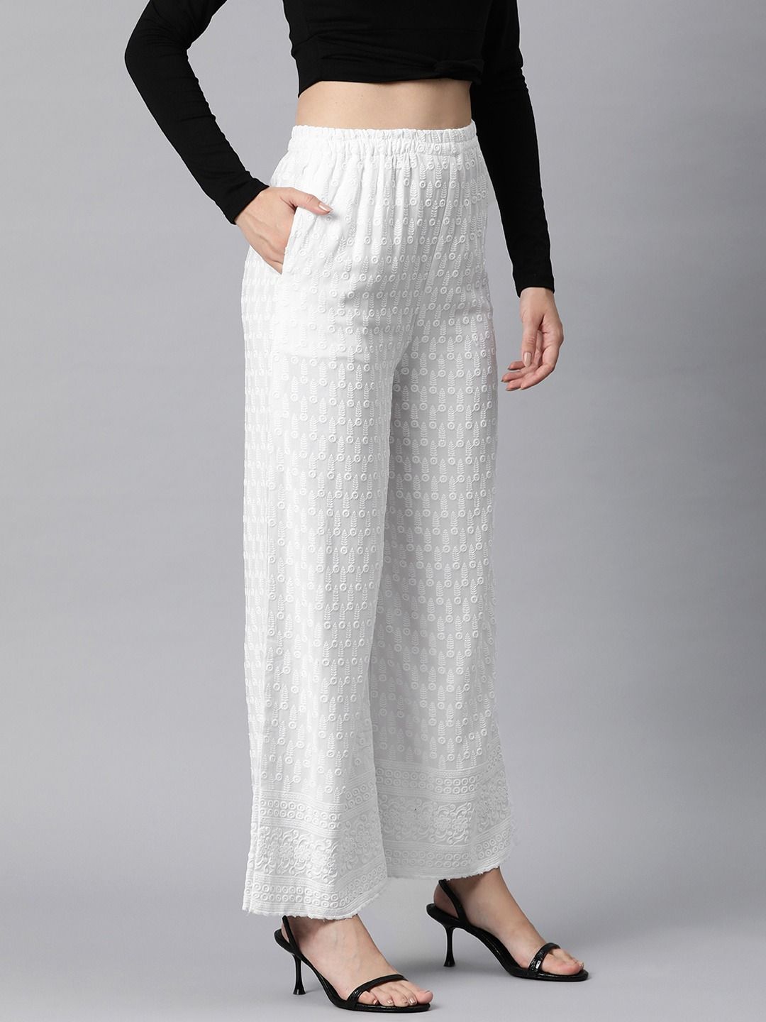 Rayon Fabric White Color Palazzo
