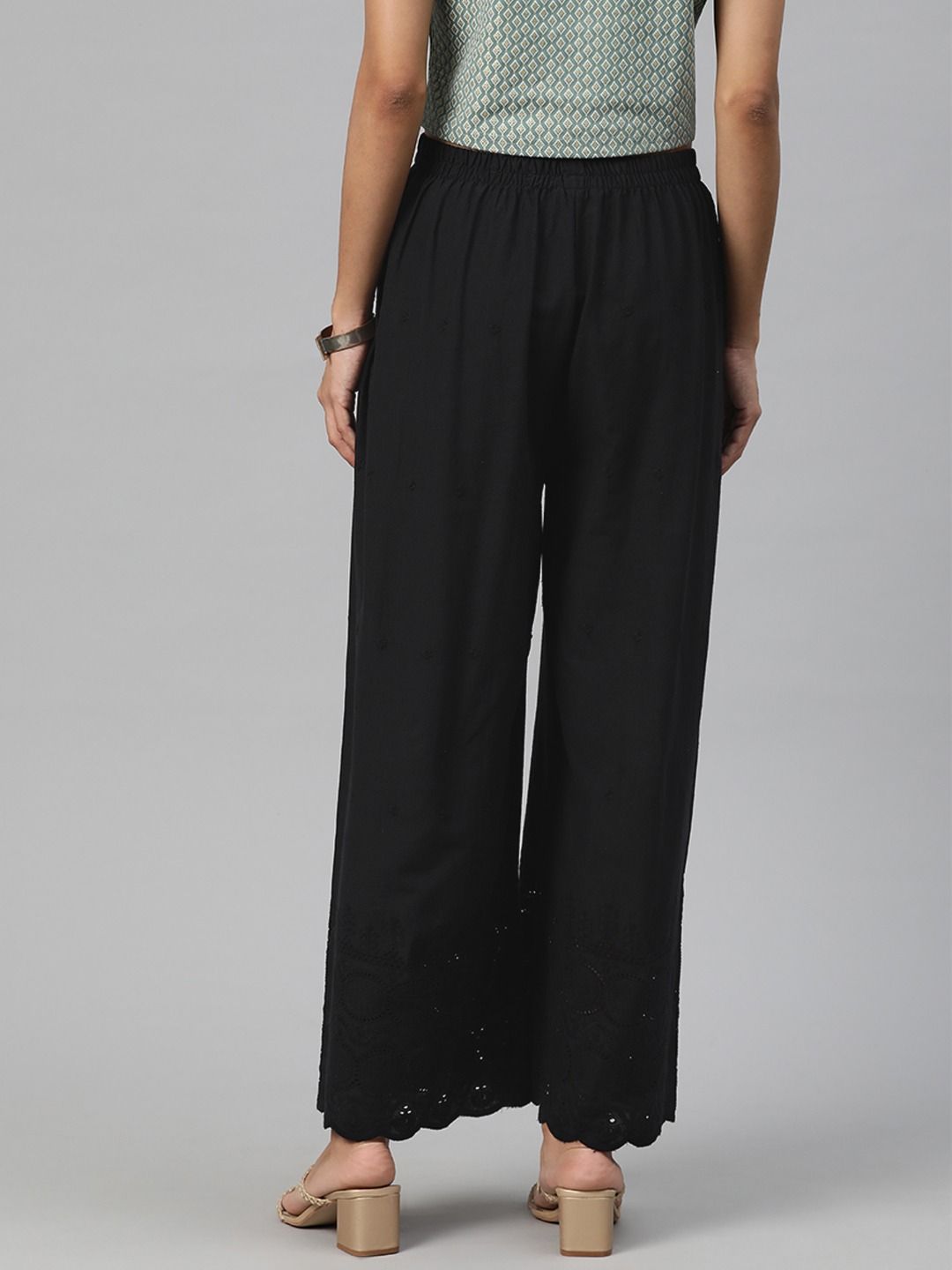 Straight Style Cotton Fabric Black Color Palazzo