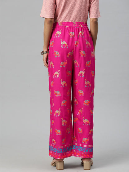 Straight Style Rayon Fabric Magenta Color Printed Palazzo