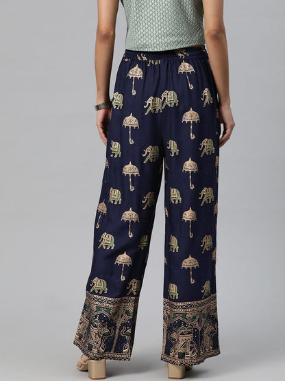 Straight Style Rayon Fabric Blue Color Printed Palazzo