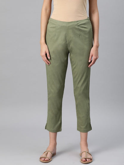 Cotton Lycra Fabric Green Color Trouser
