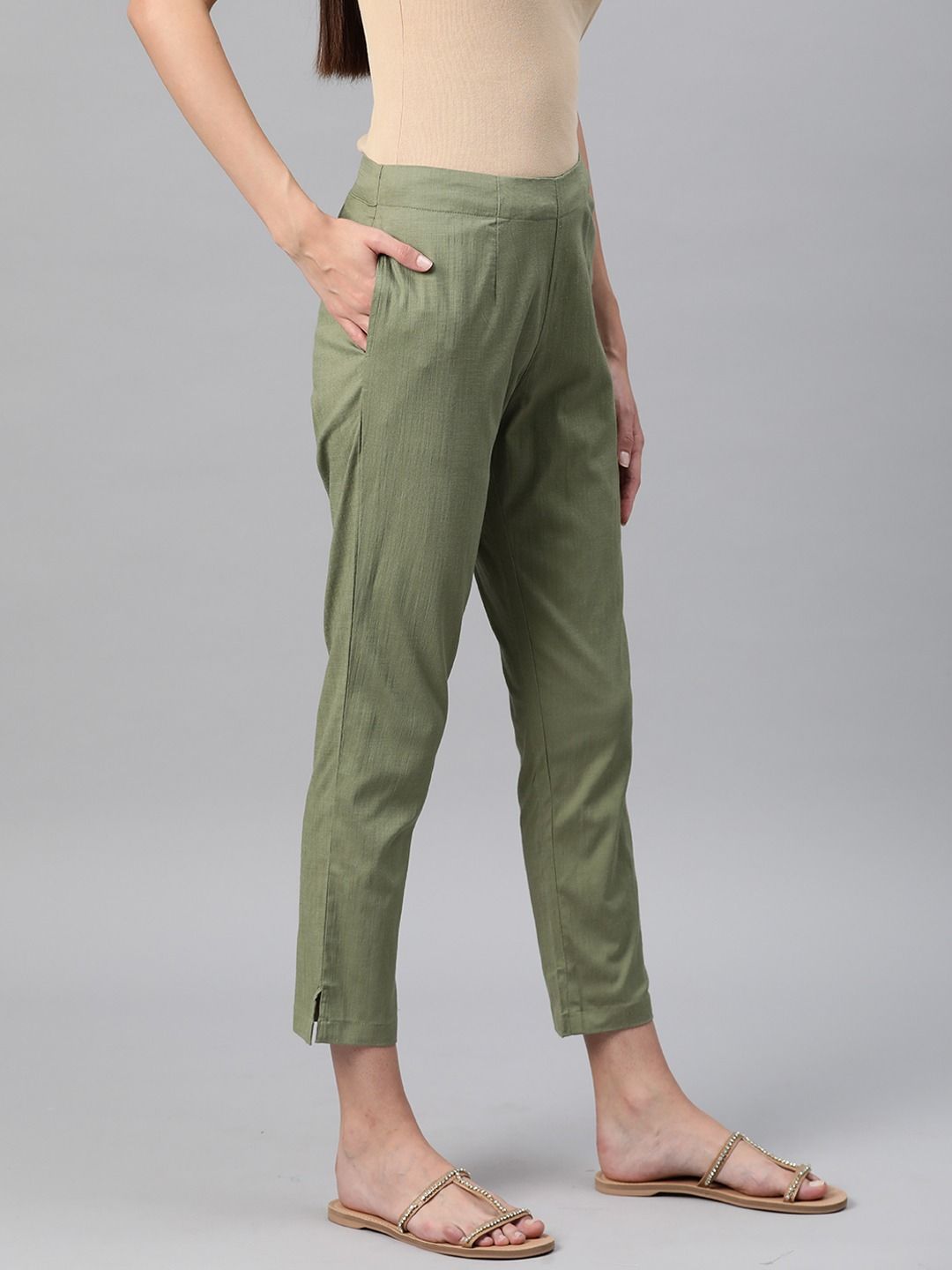 Cotton Lycra Fabric Green Color Trouser