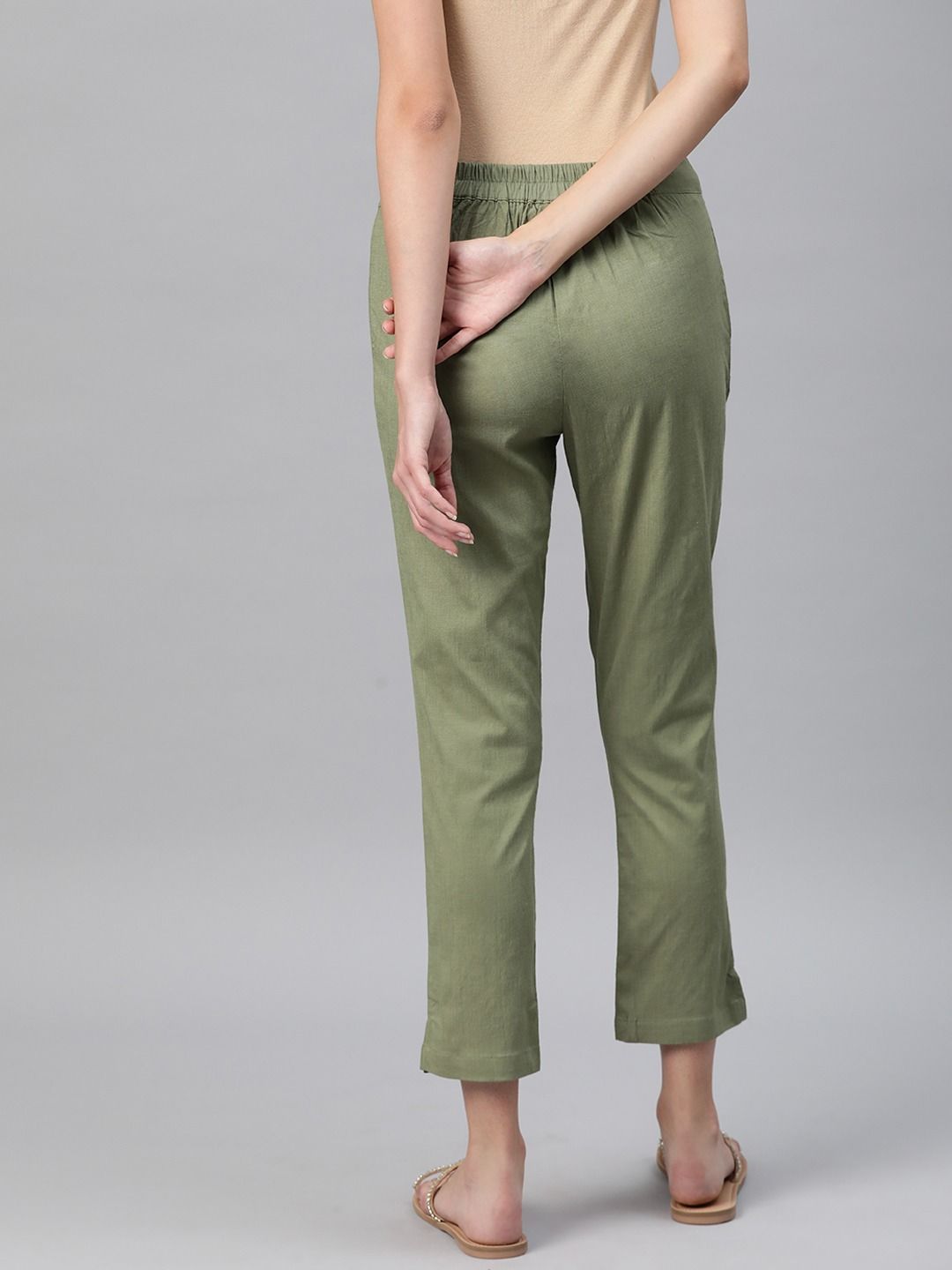 Cotton Lycra Fabric Green Color Trouser