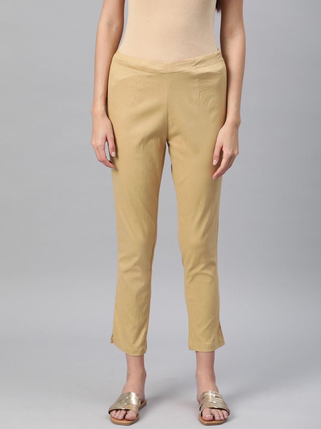 Cotton Lycra Fabric Beige Color Trouser