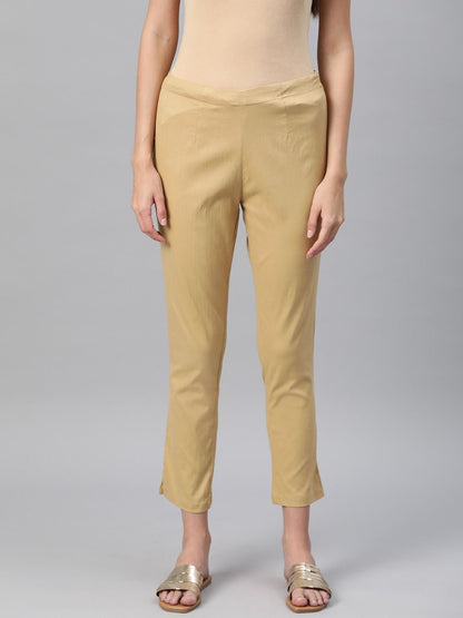 Cotton Lycra Fabric Beige Color Trouser