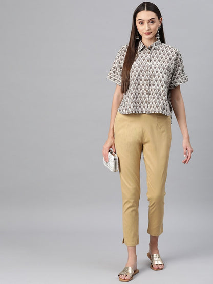 Cotton Lycra Fabric Beige Color Trouser