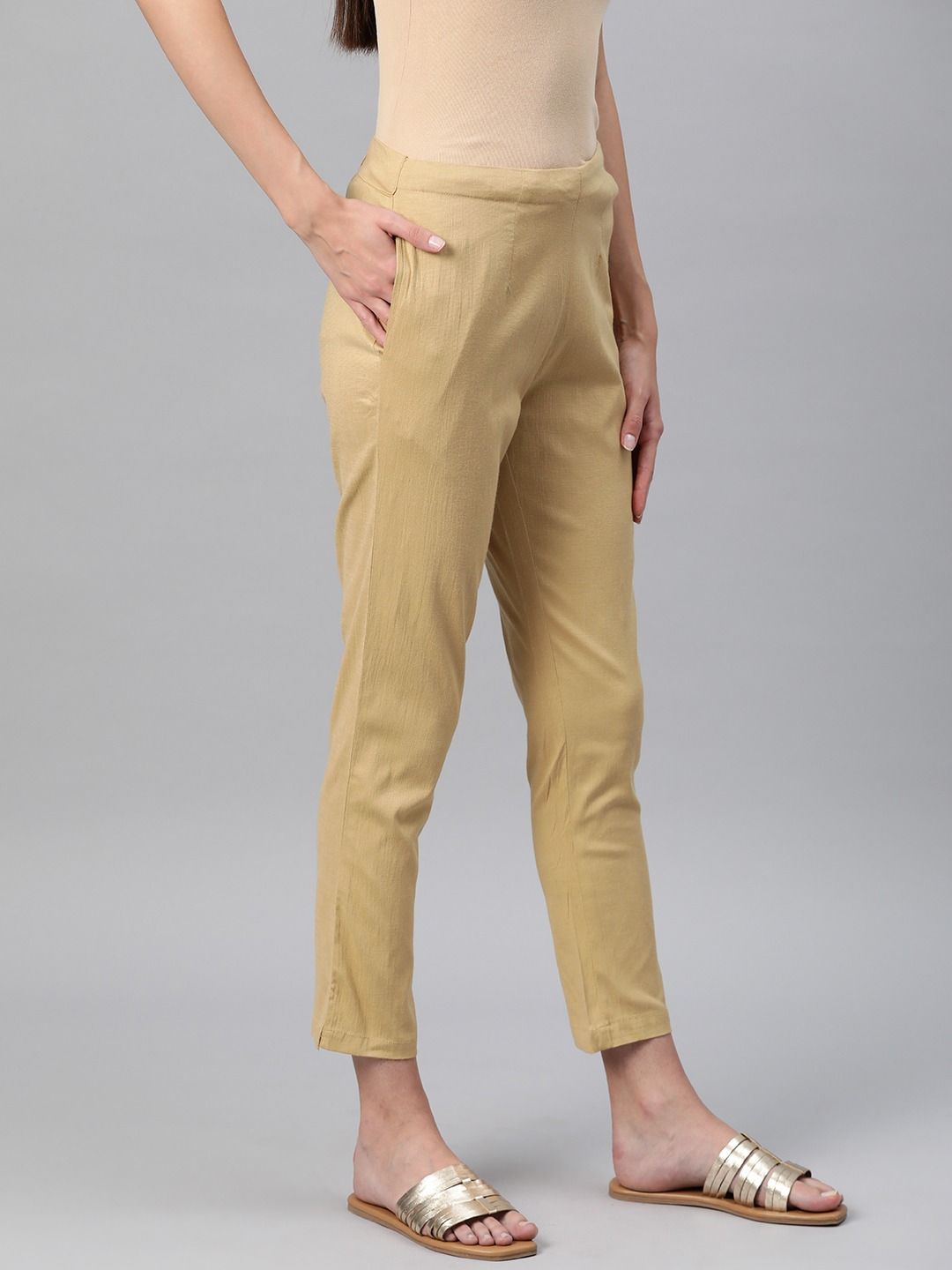 Cotton Lycra Fabric Beige Color Trouser