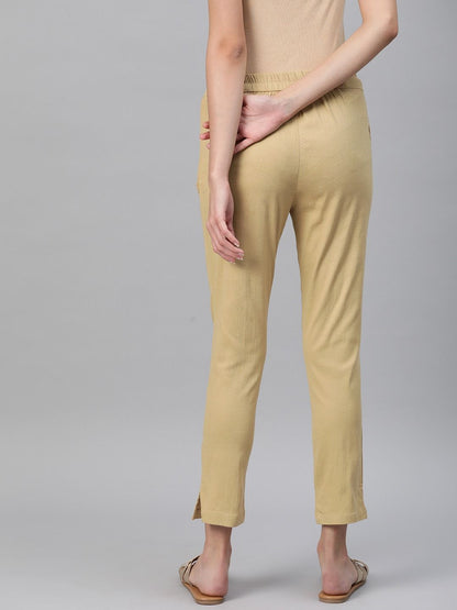 Cotton Lycra Fabric Beige Color Trouser