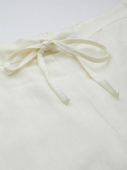 Straight Style Cotton Fabric Off White Color Trouser