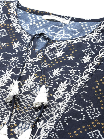 Straight Style Cotton Fabric Navy Blue Color Kurti