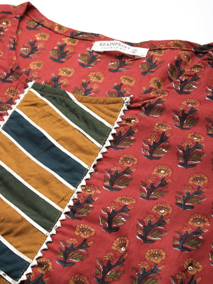 Straight Style Cotton Fabric Maroon Color Kurti