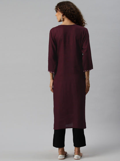 Straight Style Rayon Fabric Burgundy Color Kurta