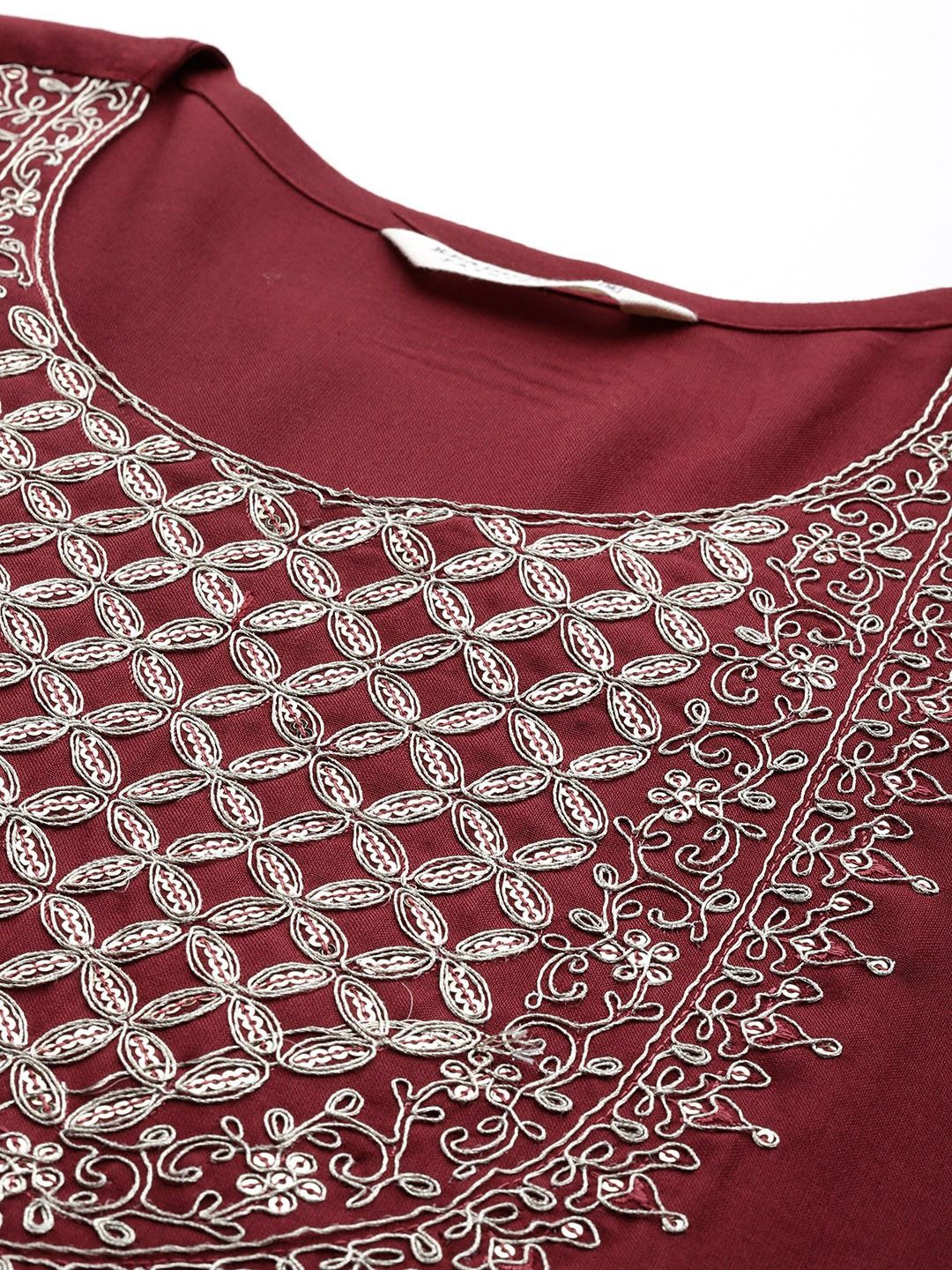 Straight Style Cotton Fabric Maroon Color Kurti
