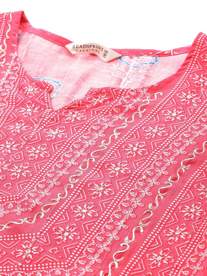Straight Style Silk Fabric Pink Color Kurti