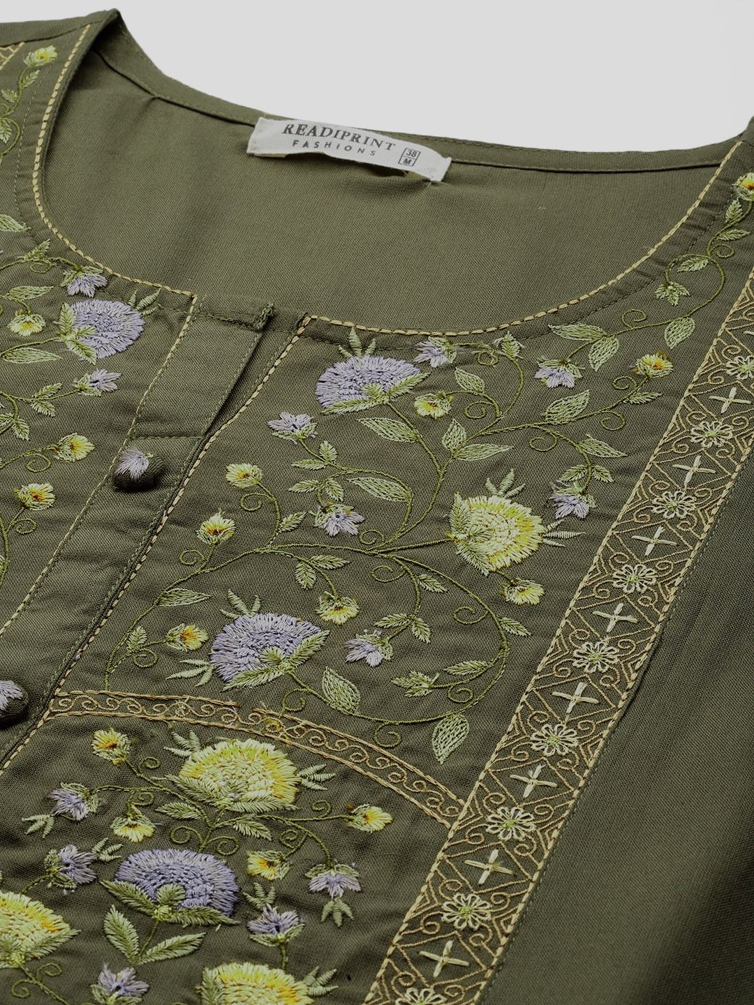 Naira Style Rayon Fabric Olive Green Color Kurti