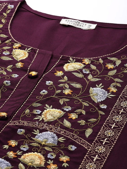 Naira Style Rayon Fabric Maroon Color Kurti
