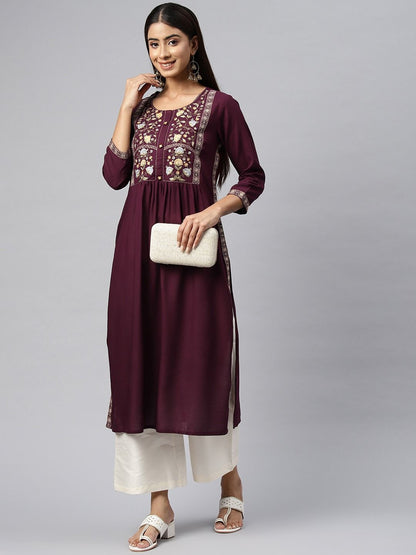 Naira Style Rayon Fabric Maroon Color Kurti