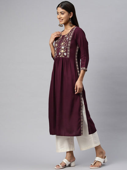 Naira Style Rayon Fabric Maroon Color Kurti