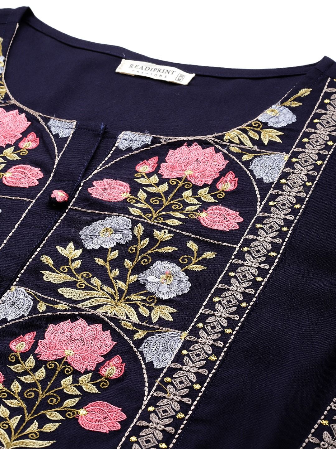 Naira Style Rayon Fabric Navy Blue Color Kurti