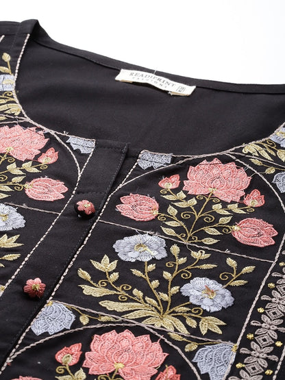 Naira Style Rayon Fabric Black Color Kurti