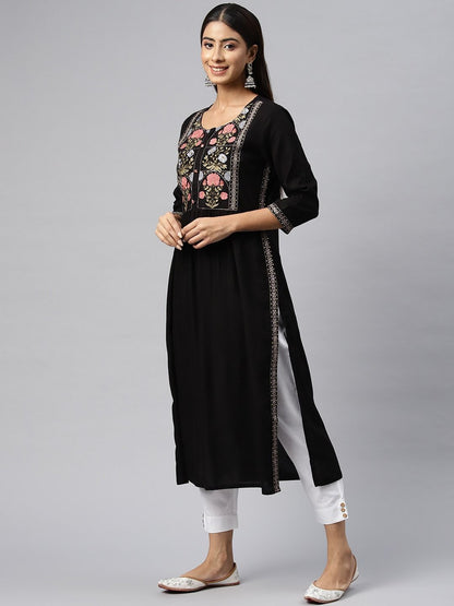 Naira Style Rayon Fabric Black Color Kurti