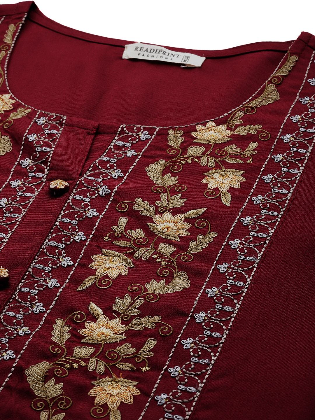 Naira Style Rayon Fabric Maroon Color Kurti