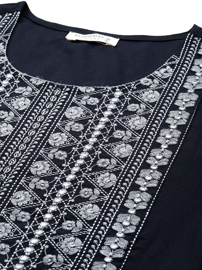 Naira Style Rayon Fabric Navy Blue Color Kurti