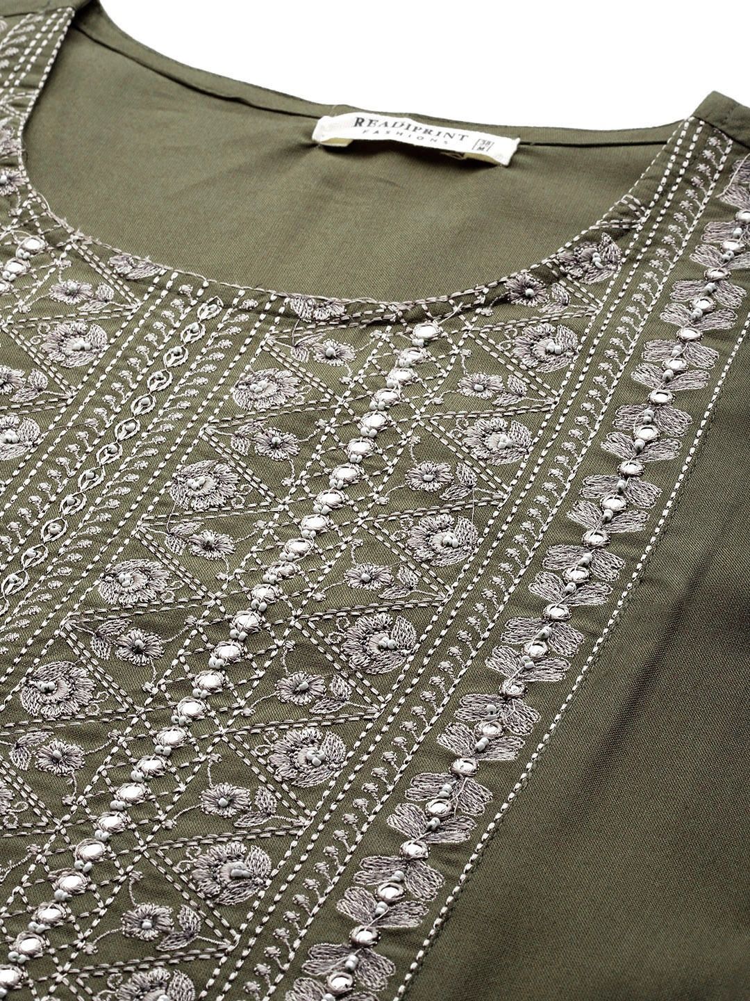 Naira Style Rayon Fabric Olive Green Color Kurti